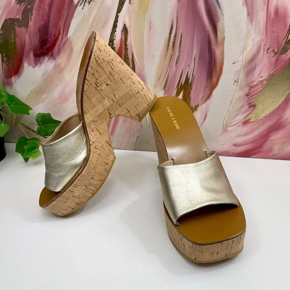 Veronica Beard Paulita Platform Wedge Sandals In Gold Size 9